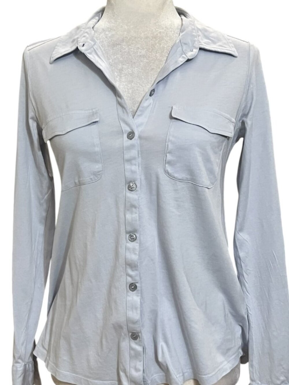 Eileen Fisher Women XS Light Blue Stretch Button Front Shirt Long Sleeve Blouse